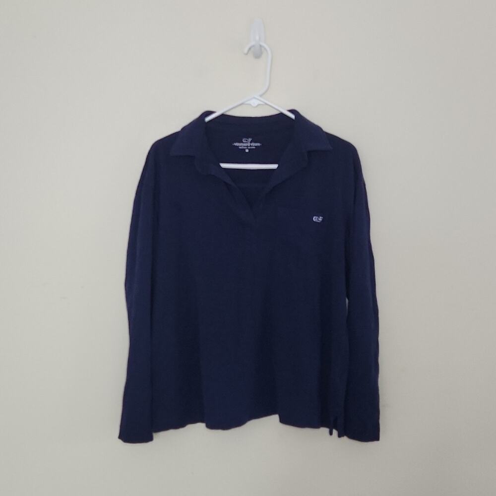 Women's Vineyard Vines Blue V Neck Shirt Sz Medium - Picture 2 of 6